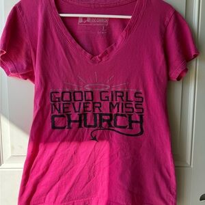 Eric Church Good Girls Never Miss Church Womens VNeck Pink Country Concert Shirt